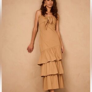 NWT Dress To from Brazil - Cotton Tan Tiered Maxi Dress Size Small